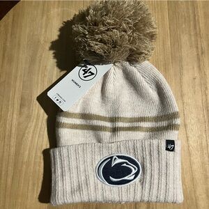 47 Penn State Pom Knit Beanie - Latte Cream and Tan